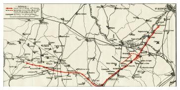 Route of 36th (Ulster) Division during Retreat of March 1918.