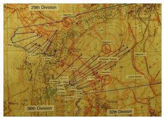 Map Somme 1 July 1916 Albert 36th (Ulster) Division Objectives.